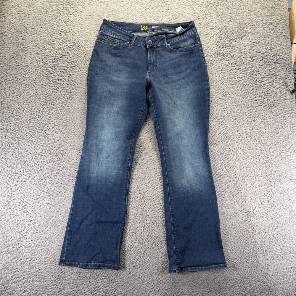 Lee Jeans Women 12 Blue Cotton Denim Bootcut Curvy Workwear Faded Travel Stretch